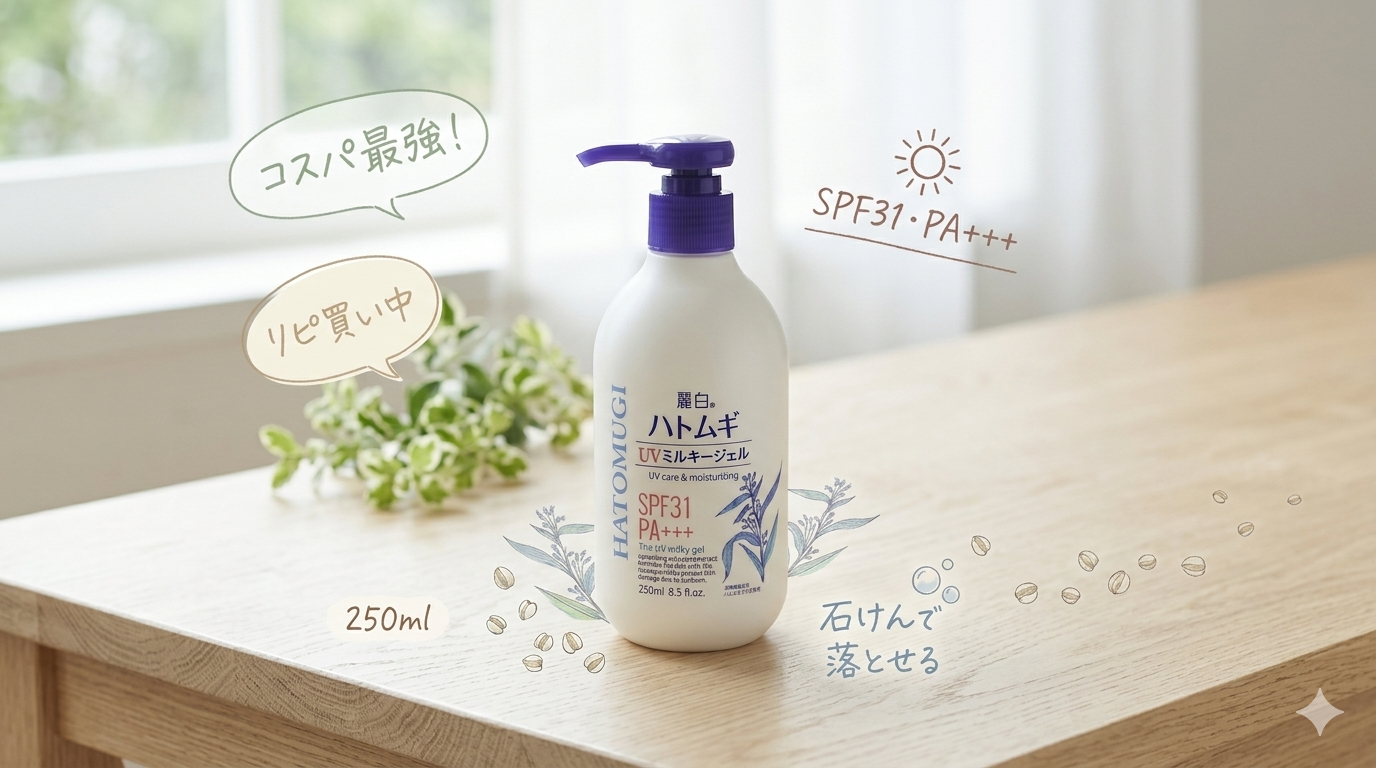 日焼け止め、ケチらず塗れるようになった。麗白 ハトムギ UVミルキージェル リピートの理由